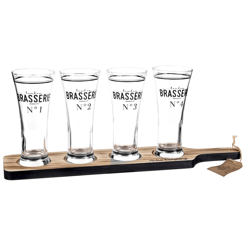 Plateau 4 verres à bière en verre