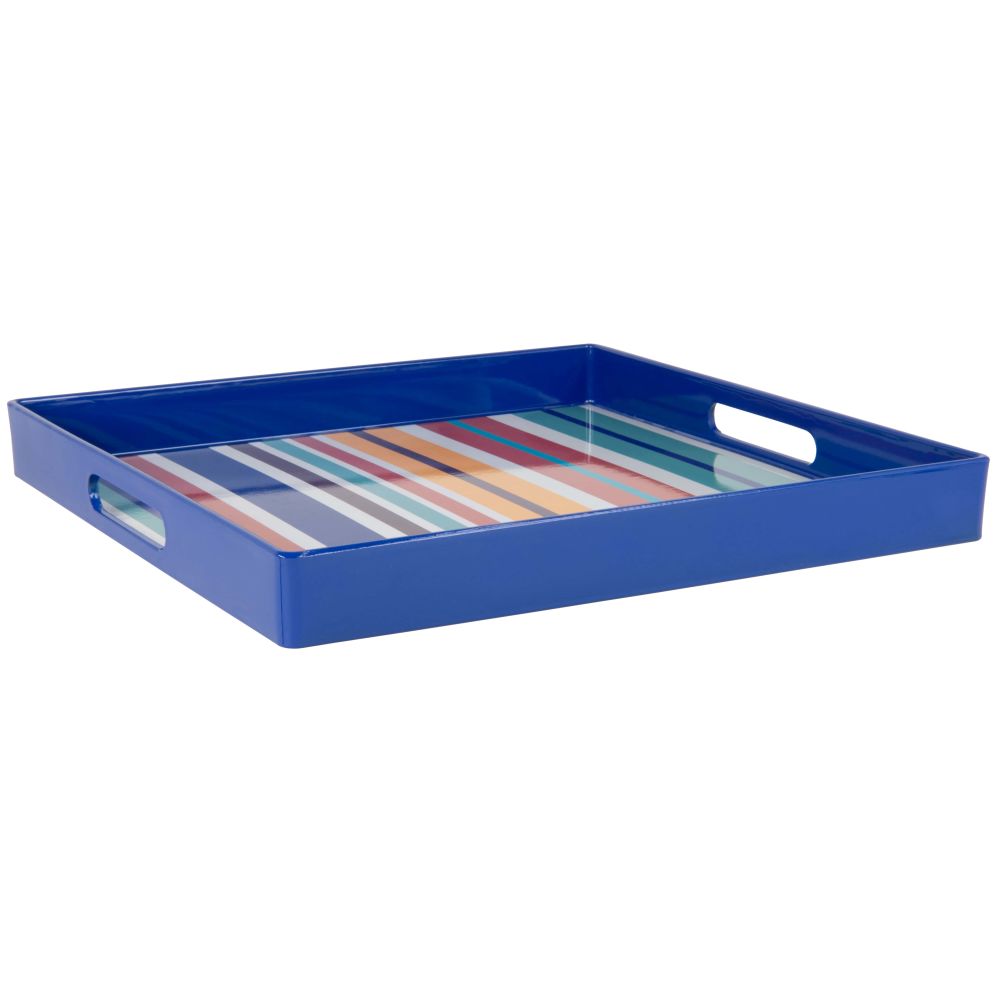 Plateau carré en mélamine motifs à rayures multicolores
