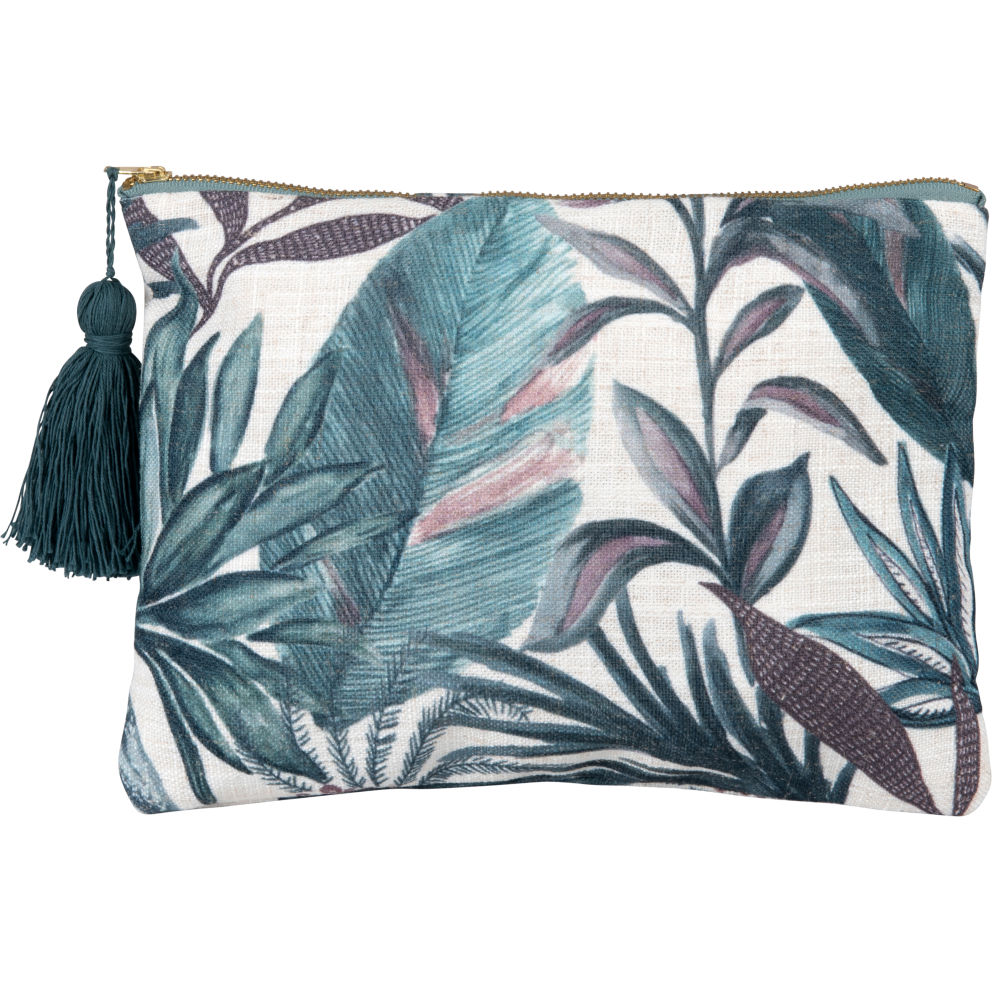 Pochette blanche imprimé feuillage vert (photo) Pochette blanche imprimé feuillage vert