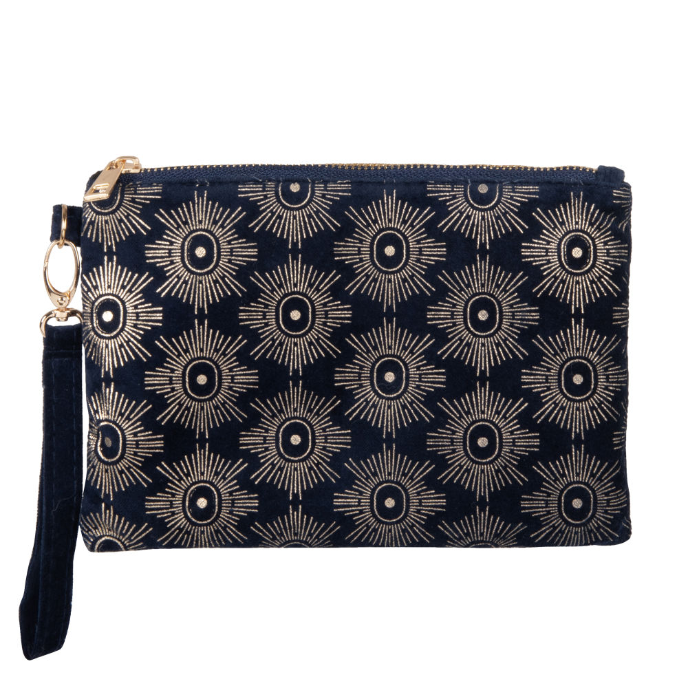 Pochette en coton bleu marine, imprimé soleils Pochette en coton bleu marine, imprimé soleils