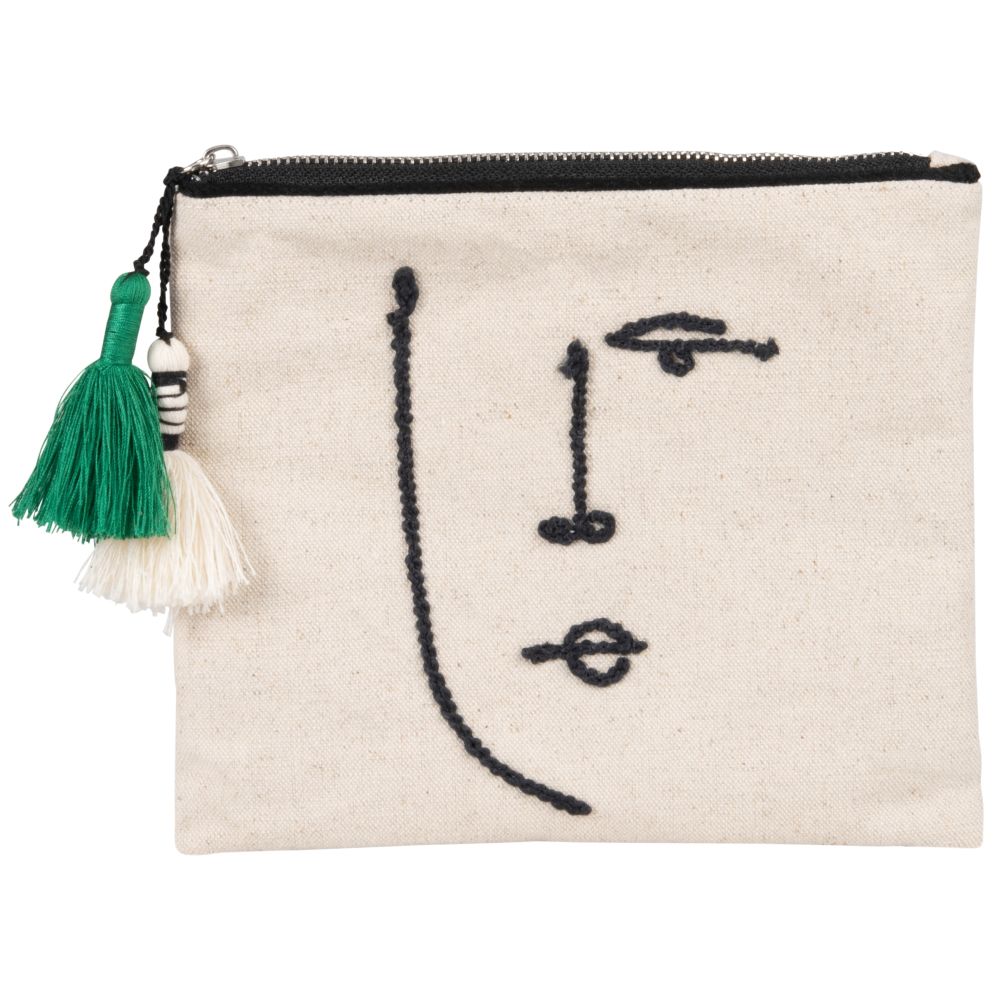 Pochette en coton et lin beige et noire Pochette en coton et lin beige et noire