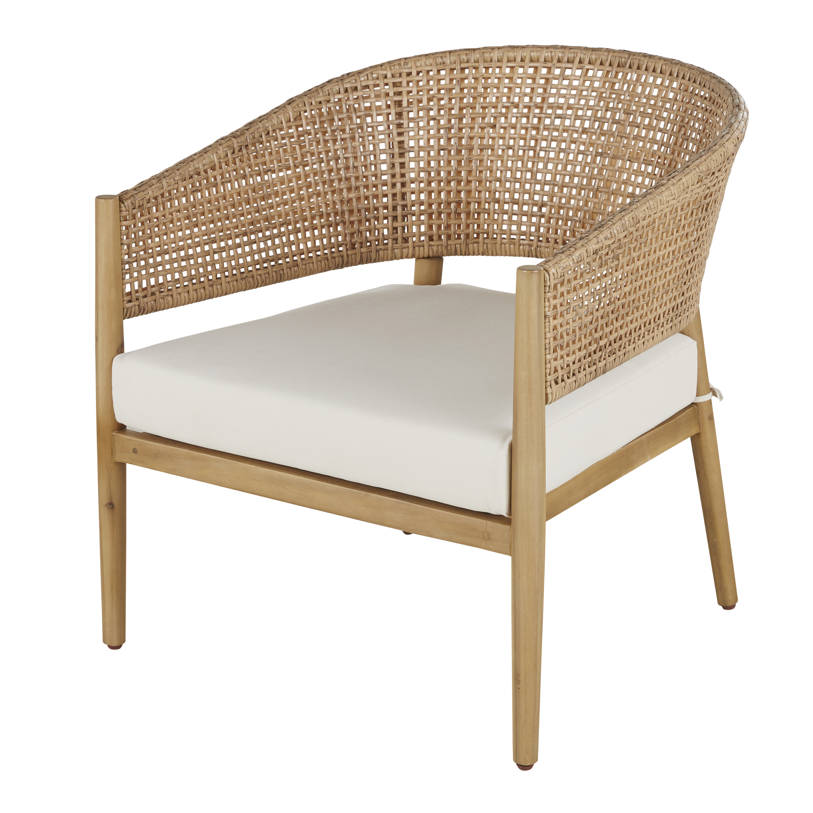 Poltrona giardino professionale in resina intrecciata effetto rattan e cuscino écru in tela riciclata - Modello In riva al mare - Beige - Öko-Tex