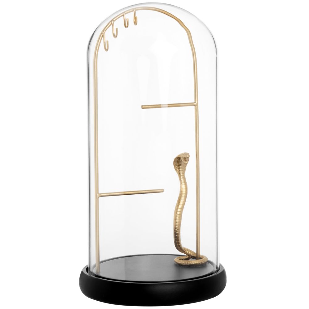 Porte-bijoux en métal doré et noir sous cloche en verre Porte-bijoux en métal doré et noir sous cloche en verre