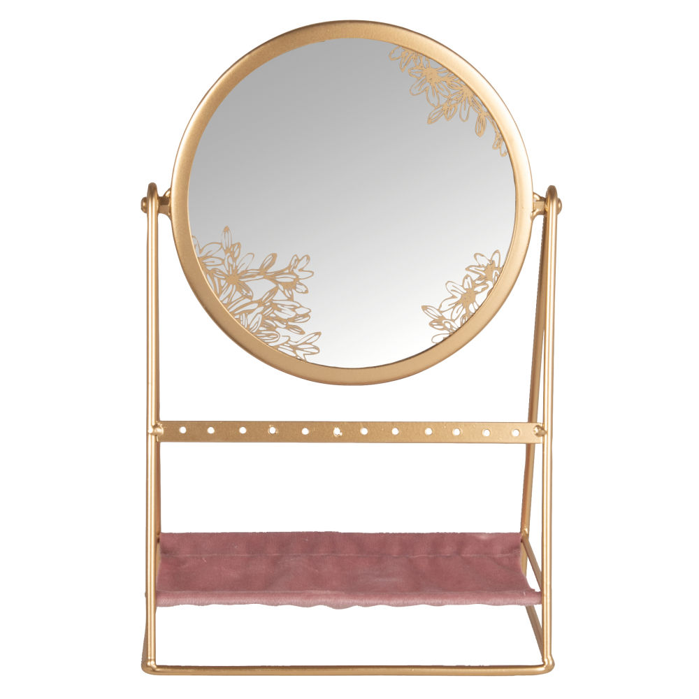 Porte-bijoux miroir en verre et métal rose et doré