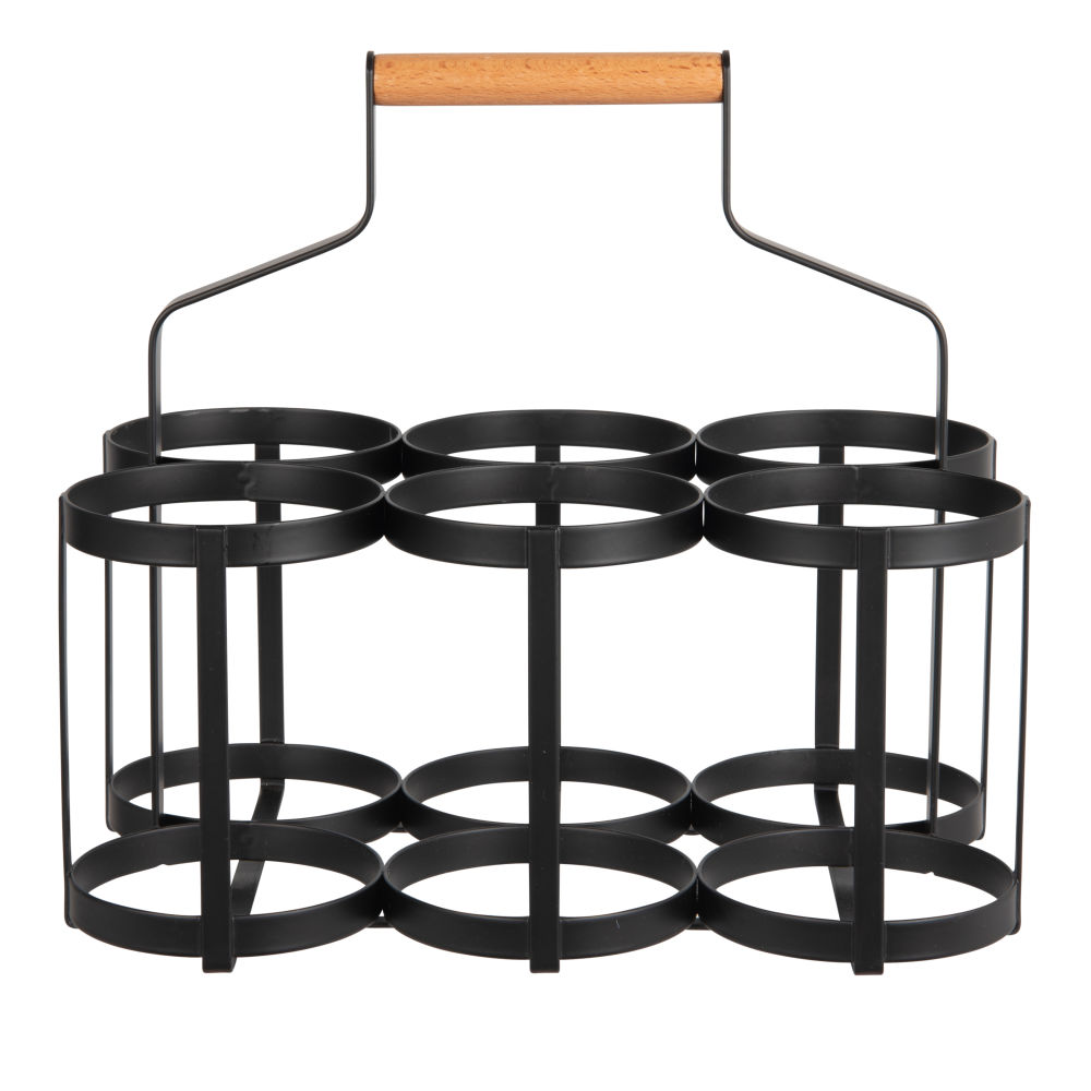 Porte-bouteilles (x6) en métal noir et hêtre Porte-bouteilles (x6) en métal noir et hêtre