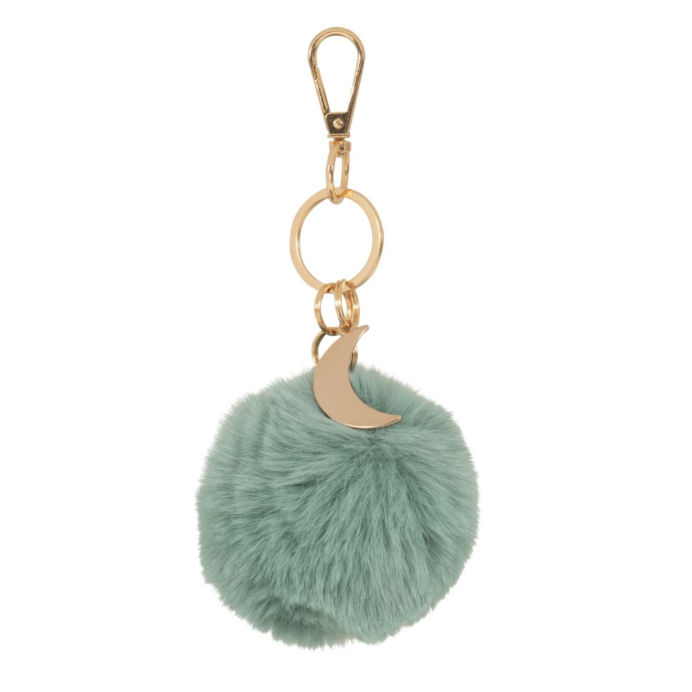 Porte-clés pompon imitation fourrure verte et breloques dorées Porte-clés pompon imitation fourrure verte et breloques dorées