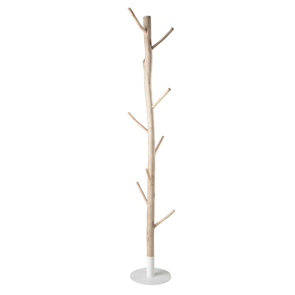 Porte-manteau tronc d'arbre en eucalyptus et métal blanc
