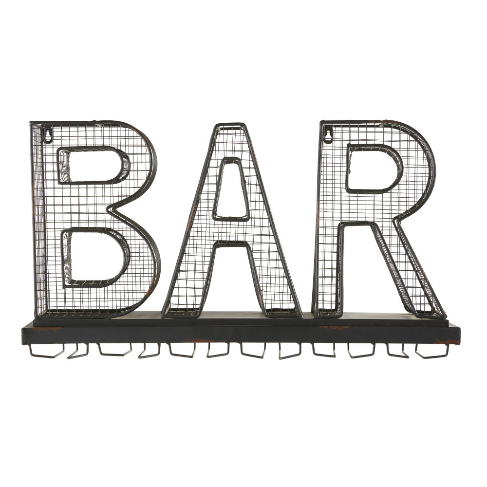 Porte-verres mot bar en métal noir effet rouillé Porte-verres mot bar en métal noir effet rouillé