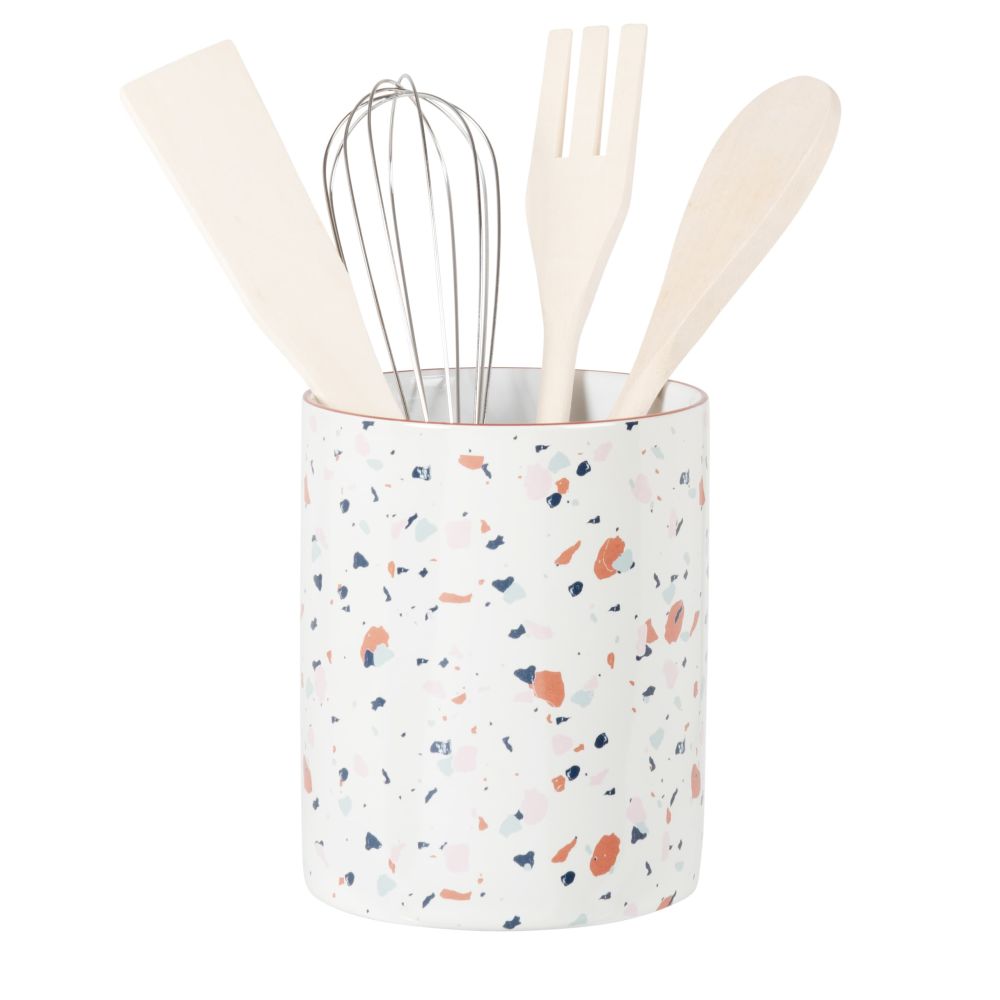 Pot à ustensiles en grès motif terrazzo multicolore Pot à ustensiles en grès motif terrazzo multicolore