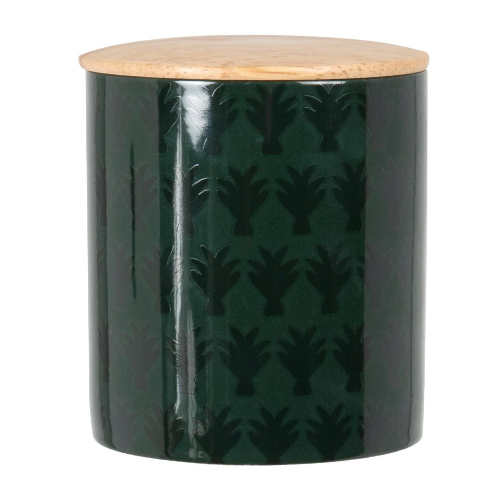 Pot en bois et grès imprimé ananas vert Pot en bois et grès imprimé ananas vert