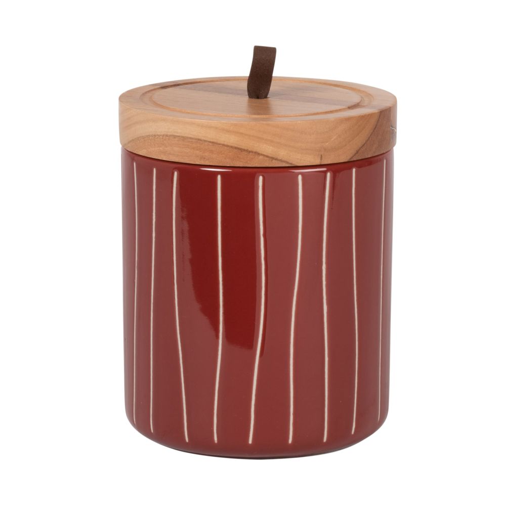 Pot en grès brun à motifs et couvercle en manguier H15 Pot en grès brun à motifs et couvercle en manguier H15