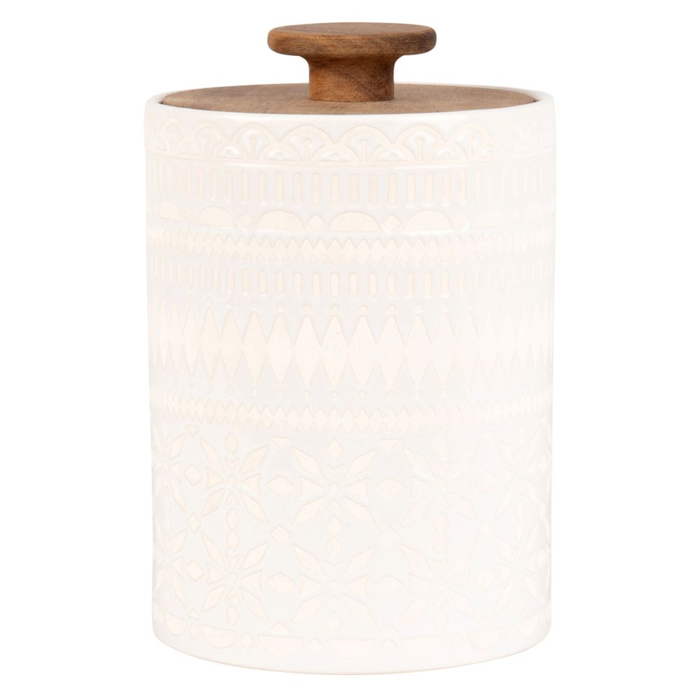 Pot en porcelaine blanche à motifs et acacia