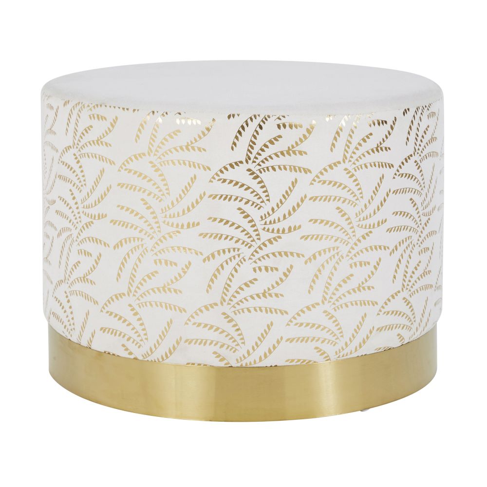 Pouf beige imprimé végétal doré Pouf beige imprimé végétal doré