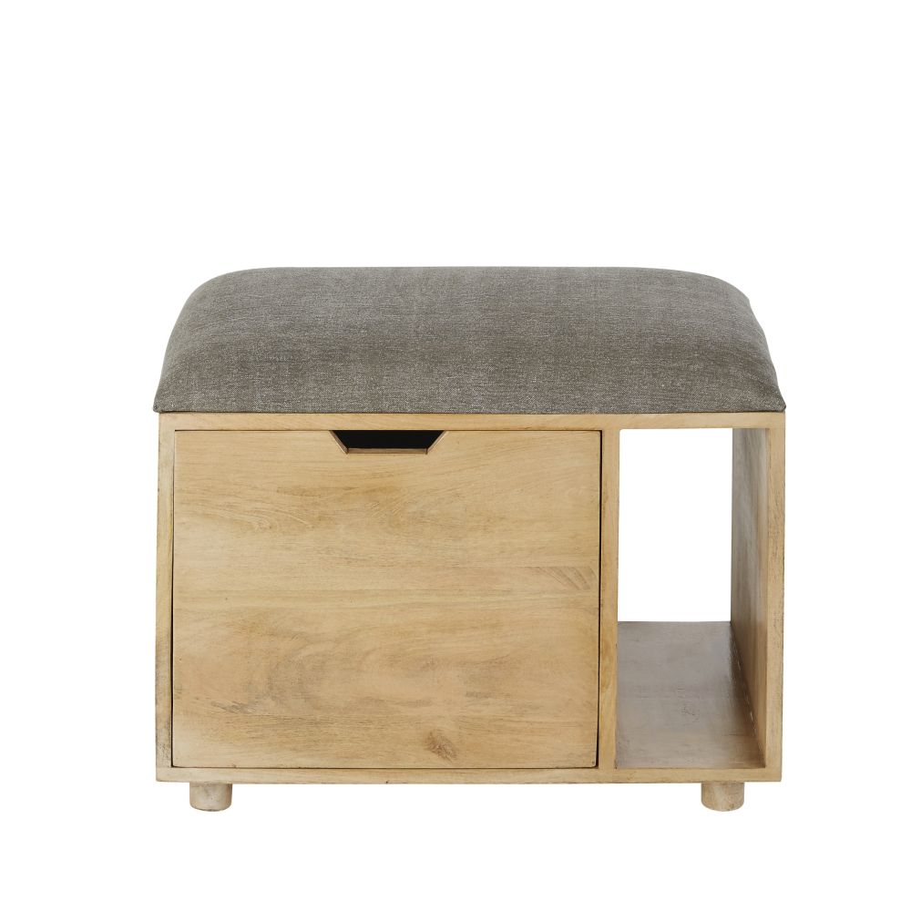 Pouf coffre 1 tiroir avec coussin en coton gris anthracite