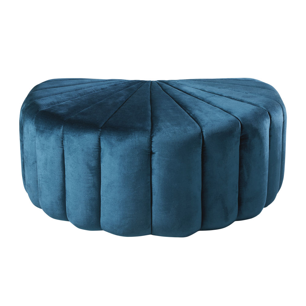 Pouf coquillage en velours bleu et pin Pouf coquillage en velours bleu et pin