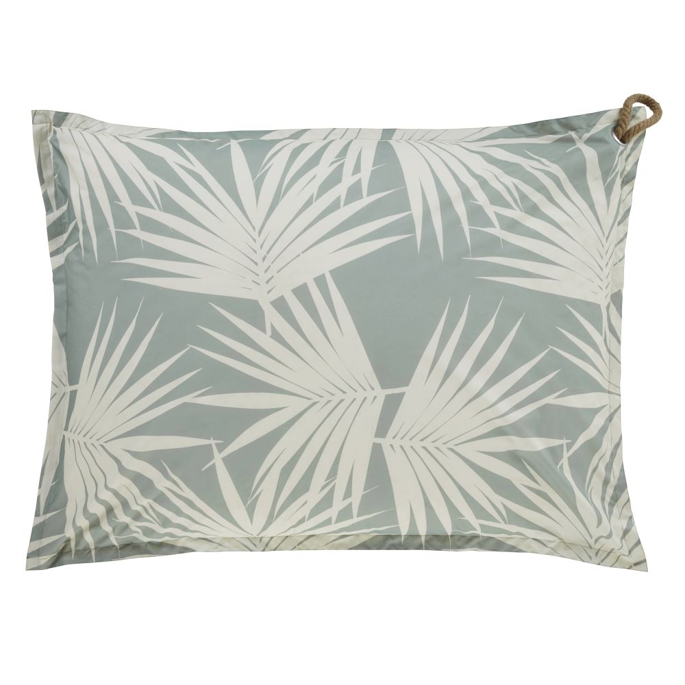 Pouf d'extérieur à billes motif végétal crème et vert clair (photo) Pouf d'extérieur à billes motif végétal crème et vert clair