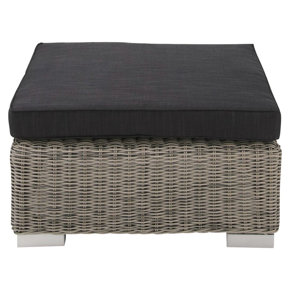 Pouf de jardin en résine tressée grise (photo) Pouf de jardin en résine tressée grise