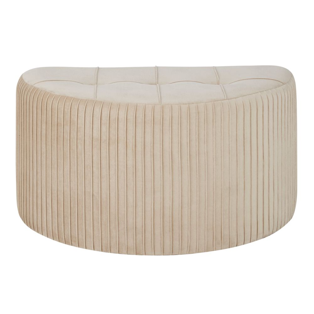 Pouf demi-lune en velours crème et beige (photo) Pouf demi-lune en velours crème et beige