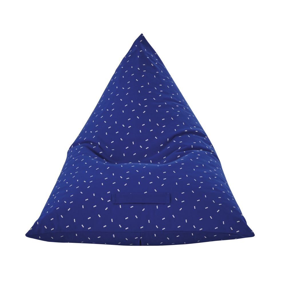 Pouf en coton canvas bleu motifs graphiques blancs (photo) Pouf en coton canvas bleu motifs graphiques blancs