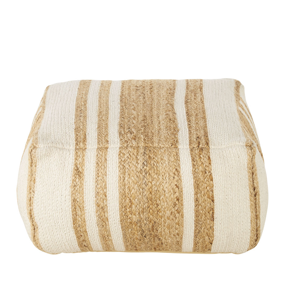 Pouf en coton et chanvre beige et écru Pouf en coton et chanvre beige et écru