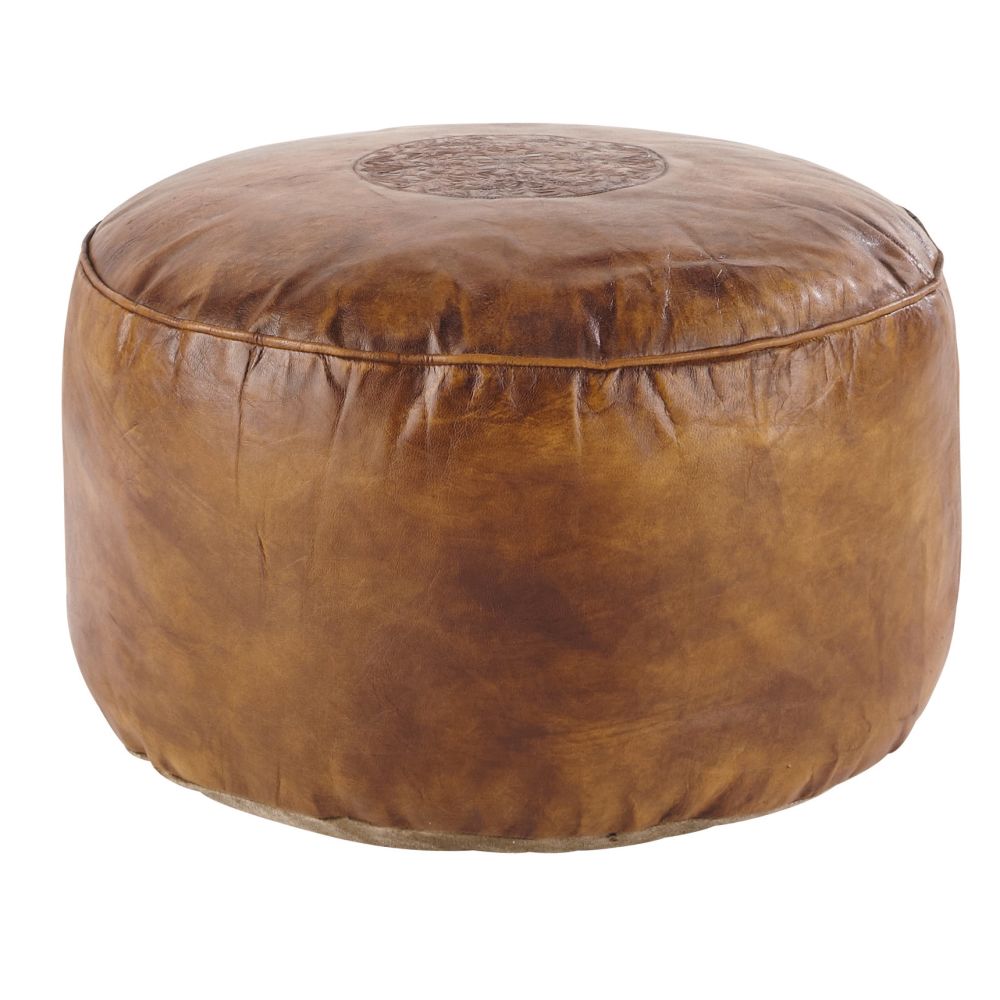 Pouf en cuir de chèvre marron (photo) Pouf en cuir de chèvre marron