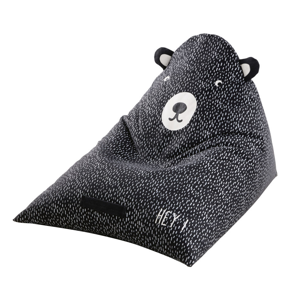 Pouf enfant ours noir et blanc imprimé (photo) Pouf enfant ours noir et blanc imprimé