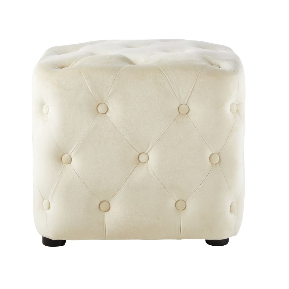 Pouf rectangulaire en velours capitonné beige Pouf rectangulaire en velours capitonné beige