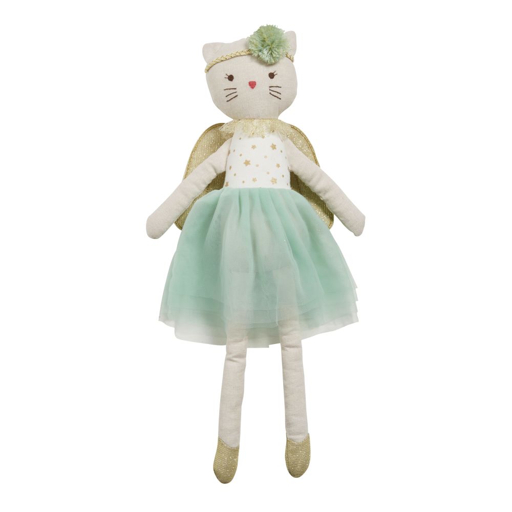 Poupée chat verte et dorée (photo) Poupée chat verte et dorée