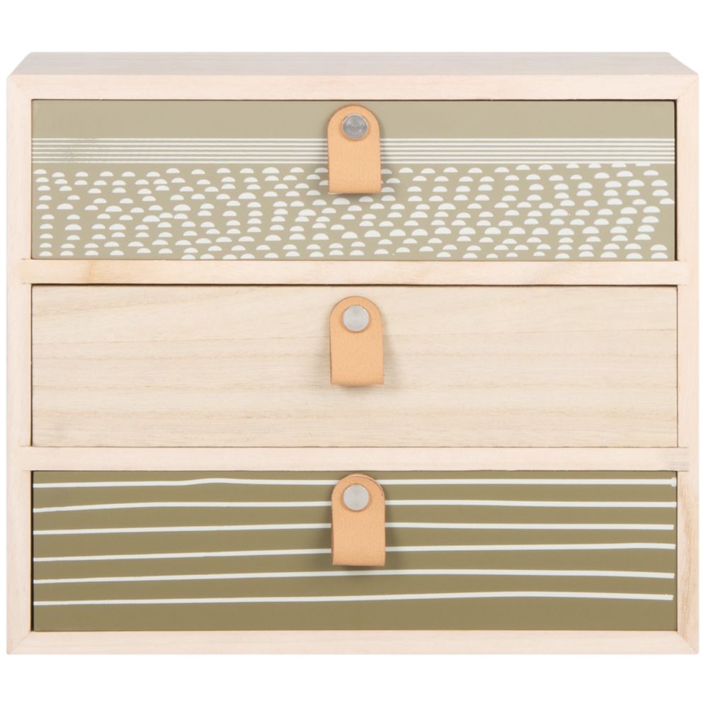 Rangement 3 tiroirs beige, vert olive et gris Rangement 3 tiroirs beige, vert olive et gris