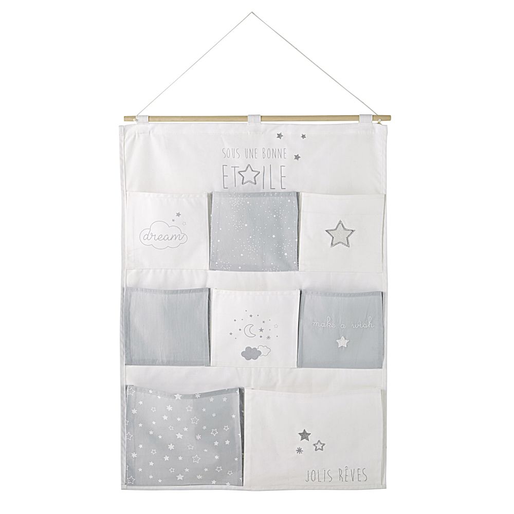 Rangement mural en coton gris et blanc (photo) Rangement mural en coton gris et blanc