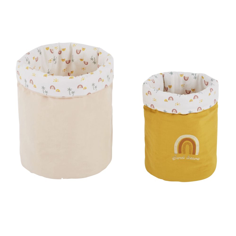 Rangements bébé en coton motifs palmiers et arcs-en-ciel multicolores (x2) Rangements bébé en coton motifs palmiers et arcs-en-ciel multicolores (x2)