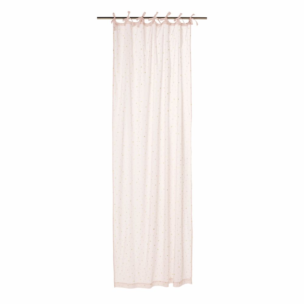 Rideau à nouettes en coton rose motifs étoiles à l'unité 102x250 (photo) Rideau à nouettes en coton rose motifs étoiles à l'unité 102x250