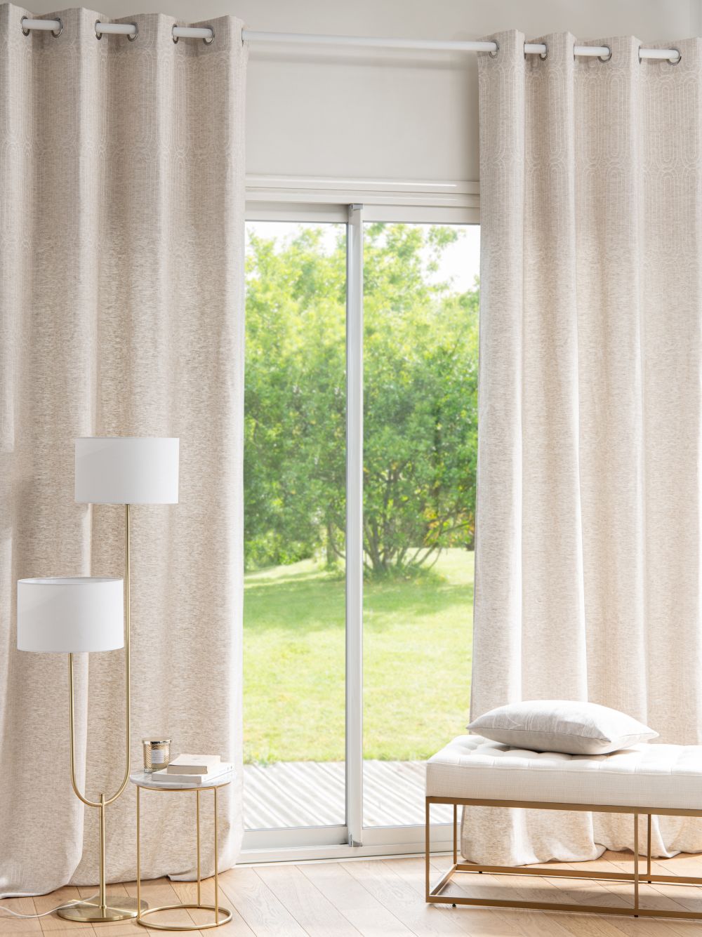 Rideau à œillets beige chiné et écru à l'unité 140x270 (photo) Rideau à œillets beige chiné et écru à l'unité 140x270