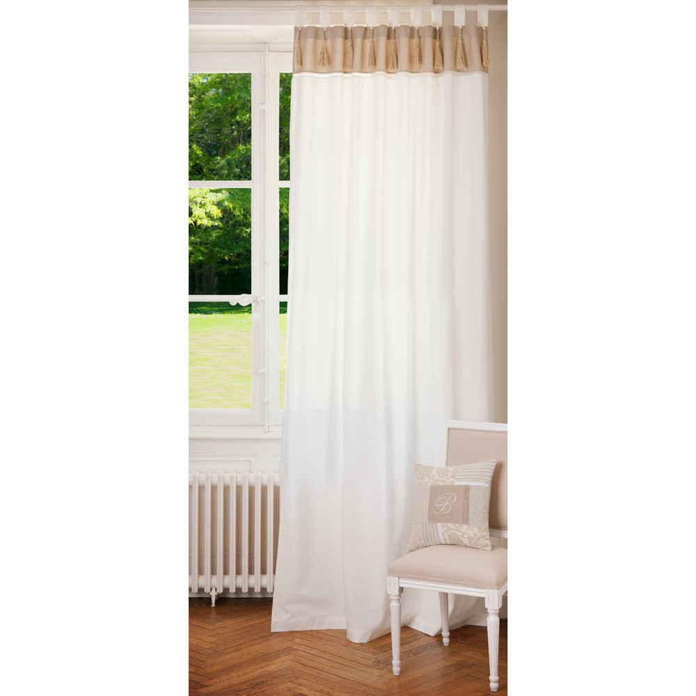 Rideau double à passants en coton blanc et beige à l'unité 150x250