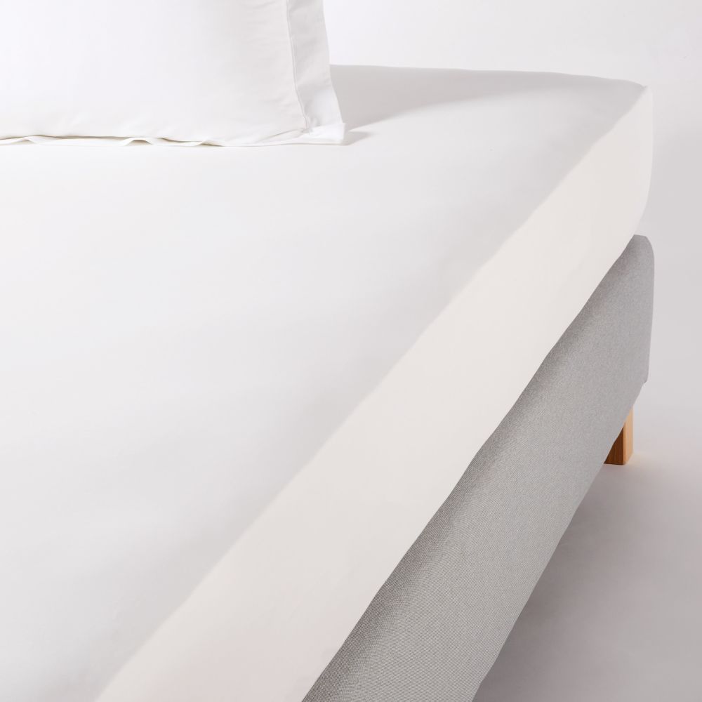 Sábana bajera para hostelería de percal de algodón blanco 90x200, ajuste de 28 EStilo clásico chic Maisons du Monde