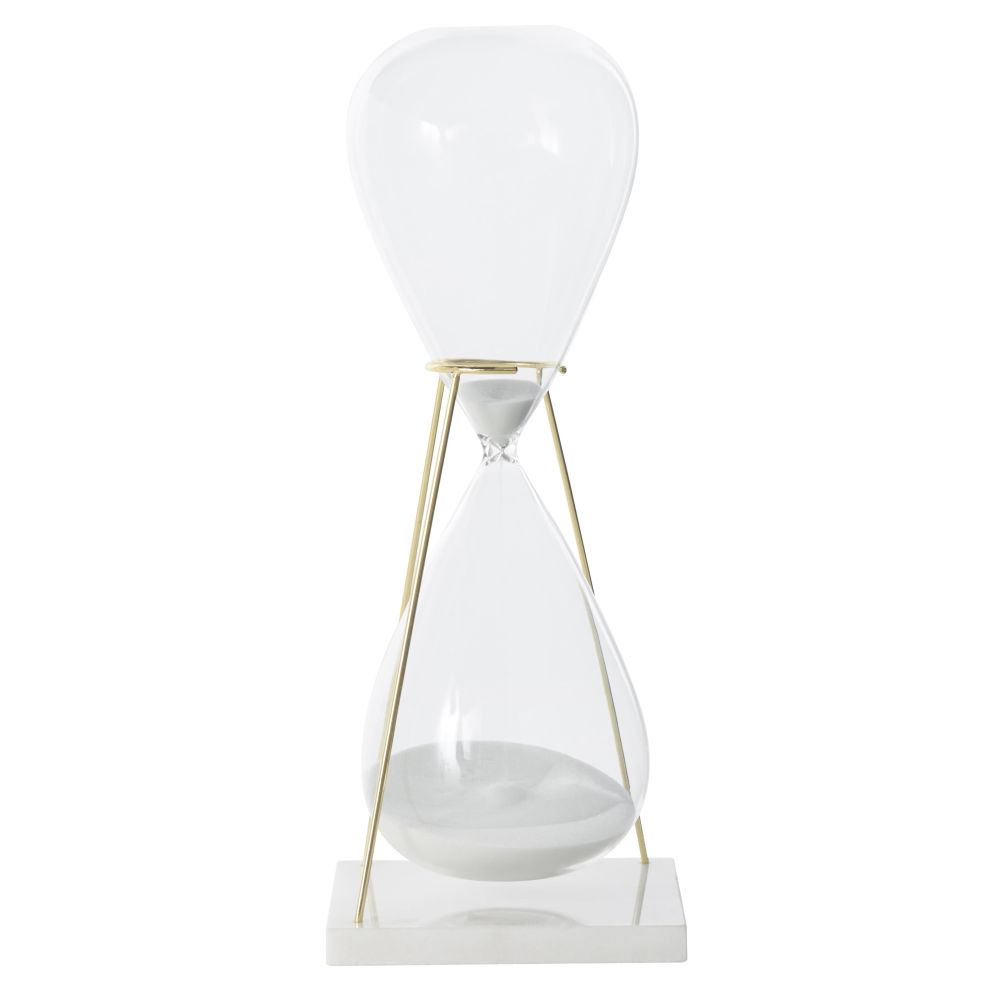 Sablier blanc en verre et métal doré Sablier blanc en verre et métal doré