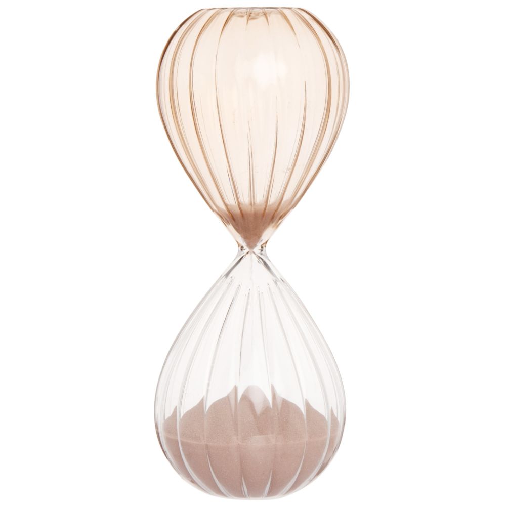 Sablier en verre strié transparent et rose clair Sablier en verre strié transparent et rose clair