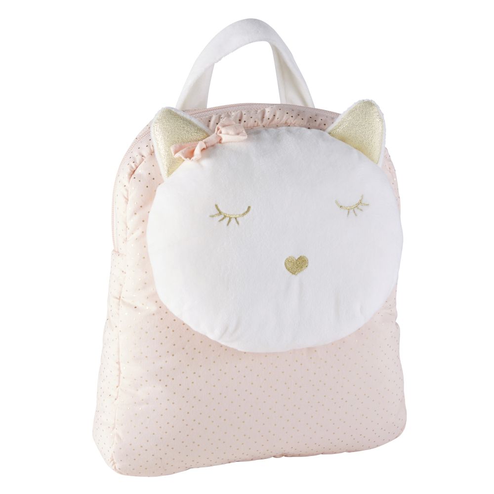 Sac à dos chat en coton blanc, rose, doré et gris Sac à dos chat en coton blanc, rose, doré et gris