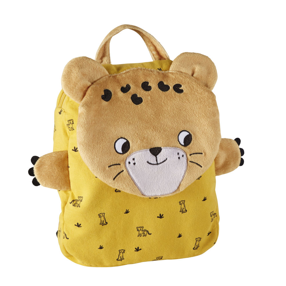 Sac à dos léopard en coton jaune moutarde, noir et écru (photo) Sac à dos léopard en coton jaune moutarde, noir et écru