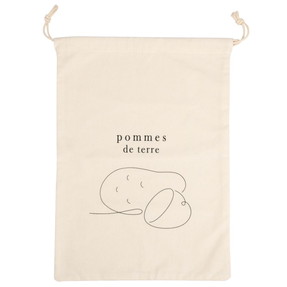 Sac à pommes de terre en coton beige imprimé Sac à pommes de terre en coton beige imprimé