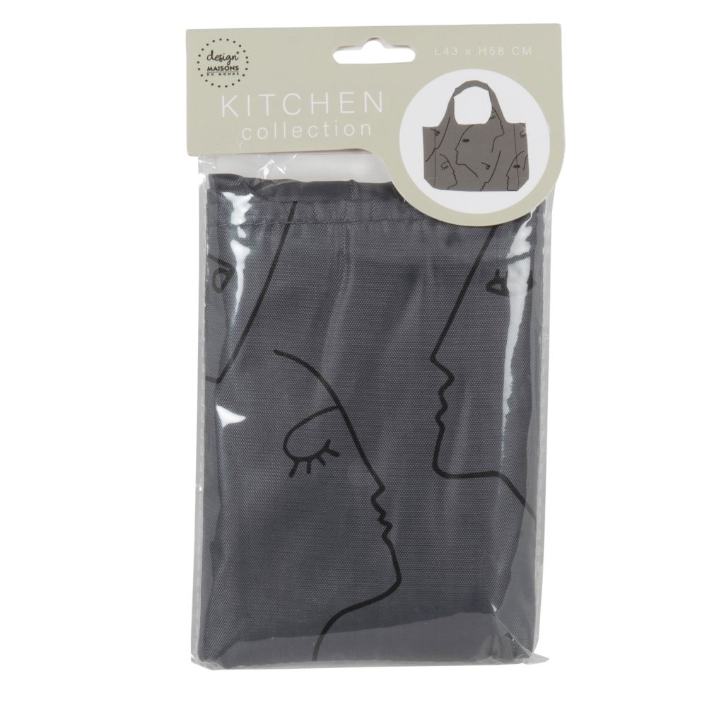 Sac de courses bleu gris et noir imprimé visages Sac de courses bleu gris et noir imprimé visages