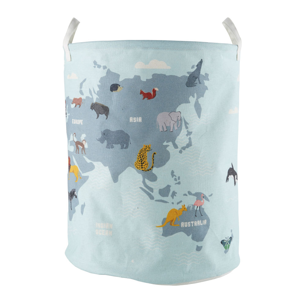 Sac de rangement bleu imprimé carte du monde multicolore Sac de rangement bleu imprimé carte du monde multicolore
