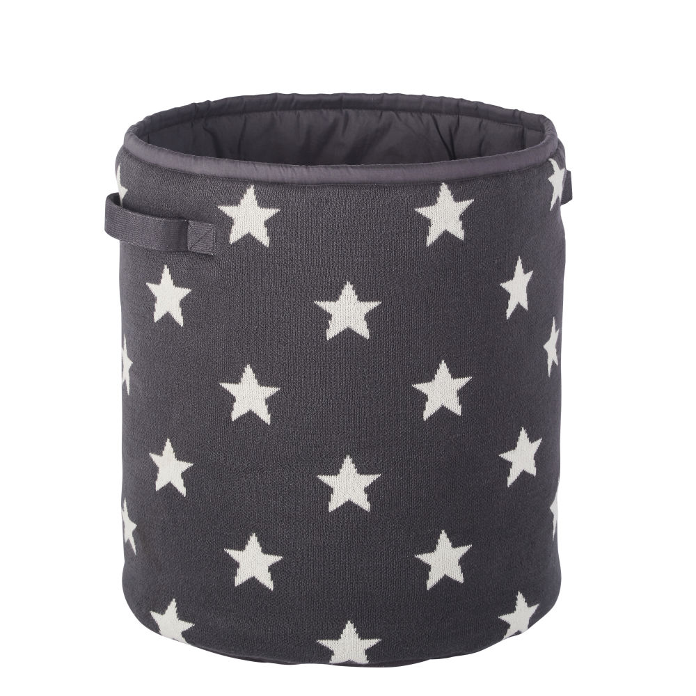 Sac de rangement enfant en coton noir motifs étoiles blanches Sac de rangement enfant en coton noir motifs étoiles blanches