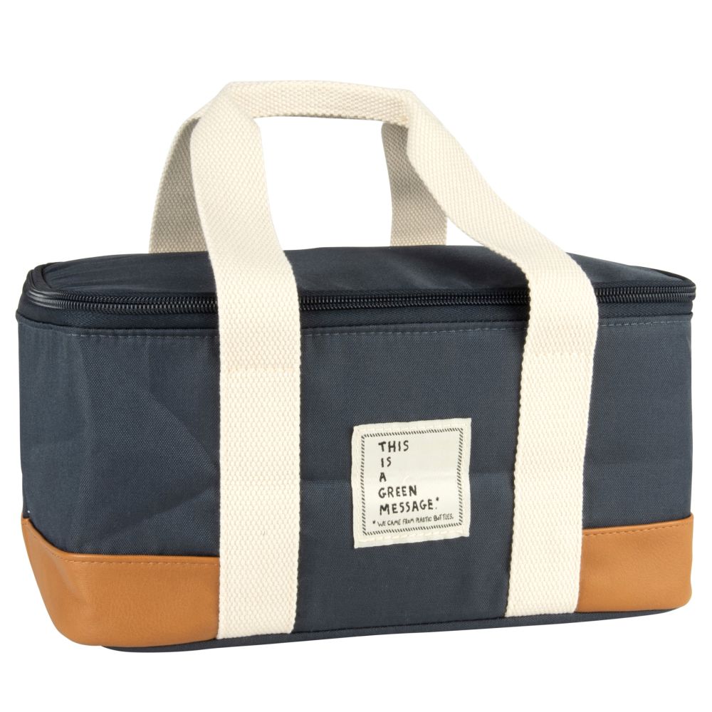 Sac isotherme bleu, marron et beige (photo) Sac isotherme bleu, marron et beige