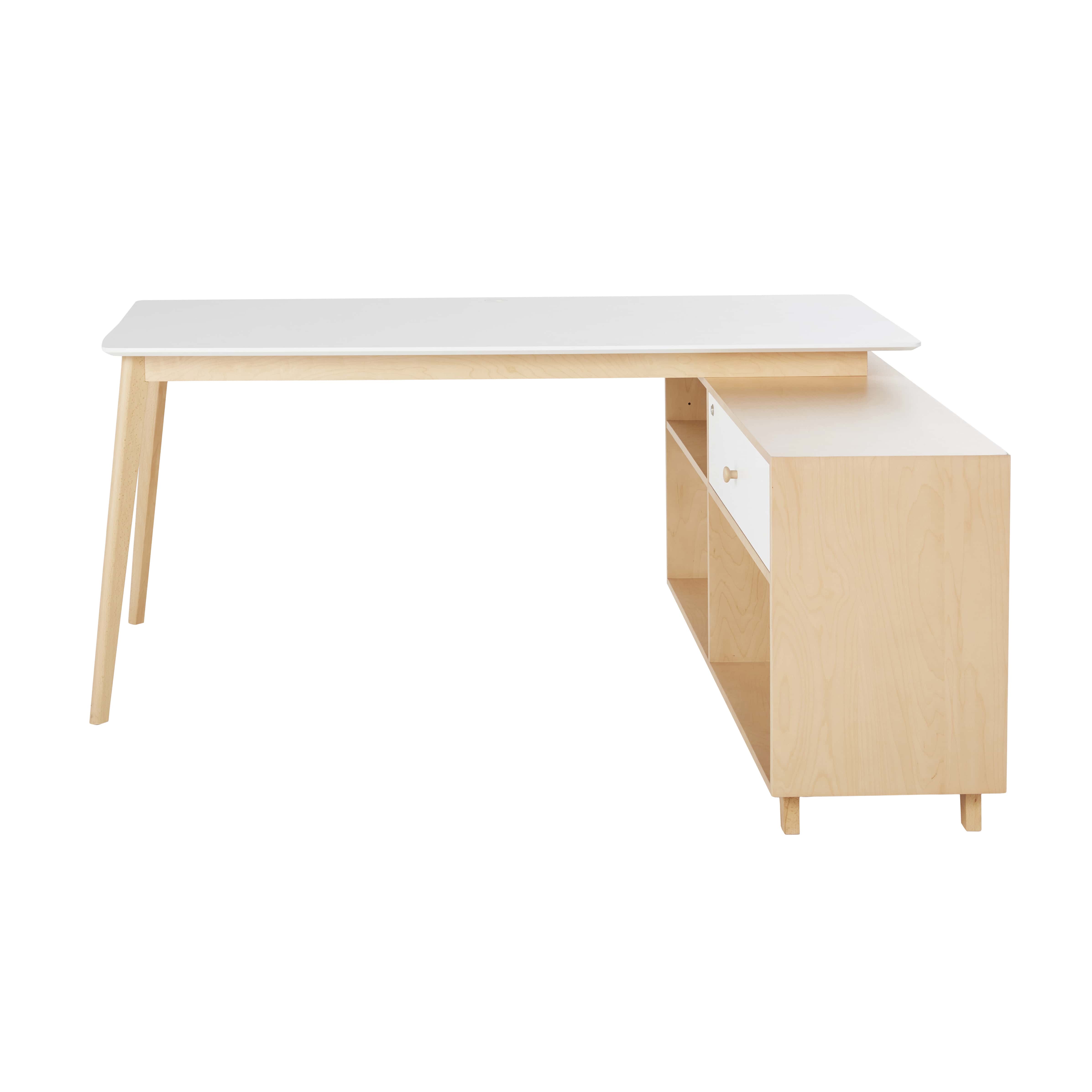 Scrivania angolare professionale con contenitore con 1 cassetto e 3 nicchie bicolore lung. 160 cm - Modello Contemporaneo - Bianco - Legno - Maisons