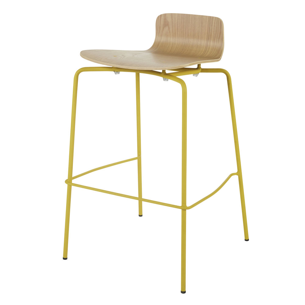 Sedia da bar professionale gialla e imitazione frassino - Modello Contemporaneo - Giallo - - Metallo - Maisons du Monde