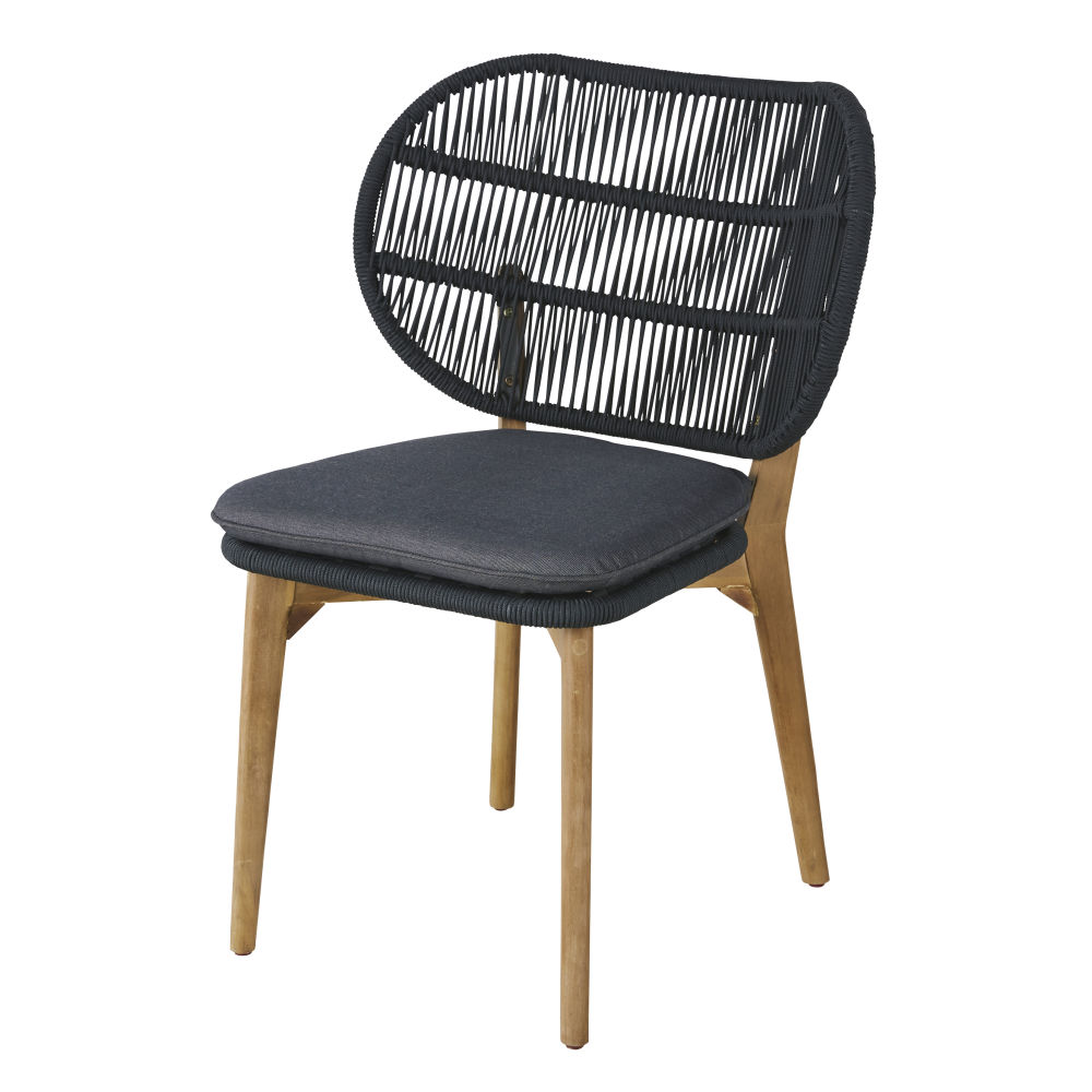 Sedia da giardino professionale in legno di acacia e corda intrecciata grigia - Modello Esotico - Marrone - Polyester - Maisons du Monde