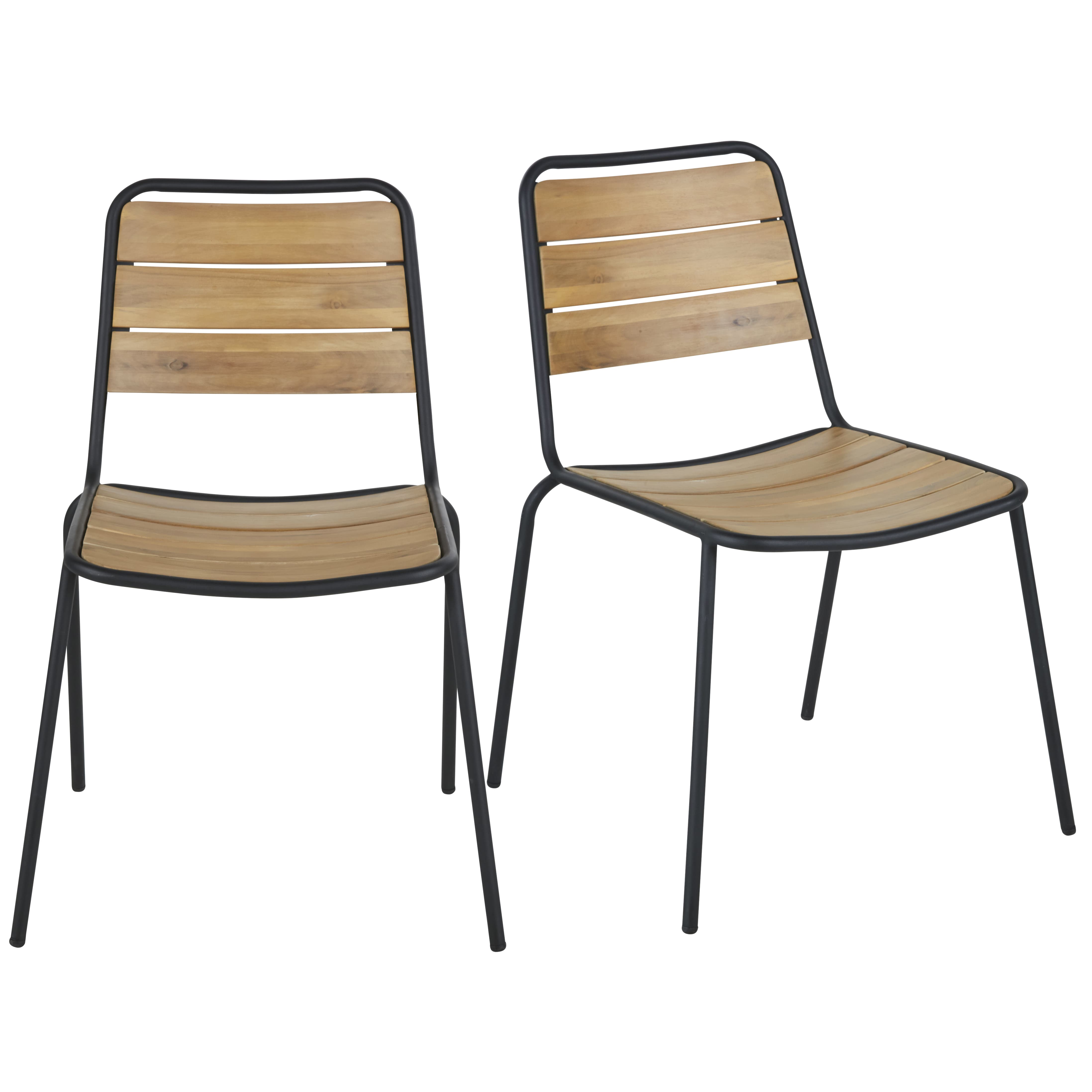 Sedia da pranzo da giardino professionale in legno di acacia e metallo nero (x2) - Modello Contemporaneo - Legno - Maisons du Monde