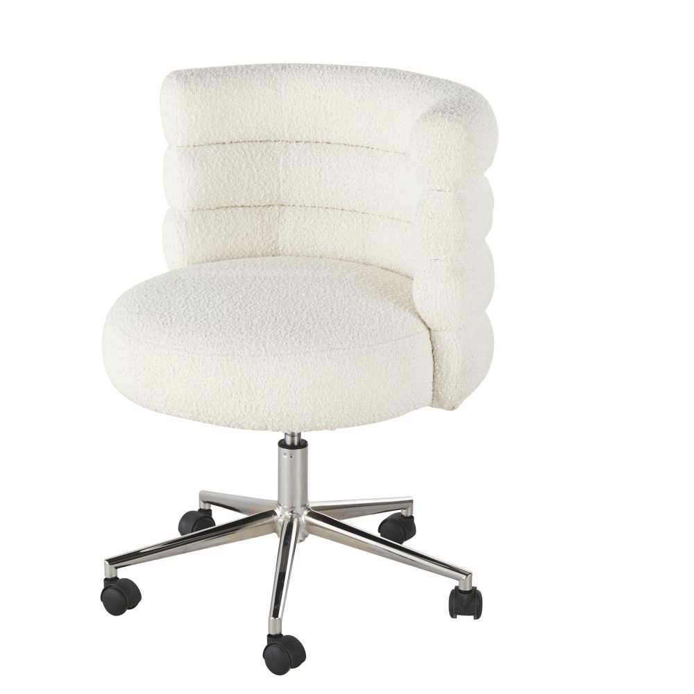 Sedia da ufficio professionale in tessuto di poliestere riciclato bouclé écru - Modello Contemporaneo - Bianco - Metallo - Maisons du Monde