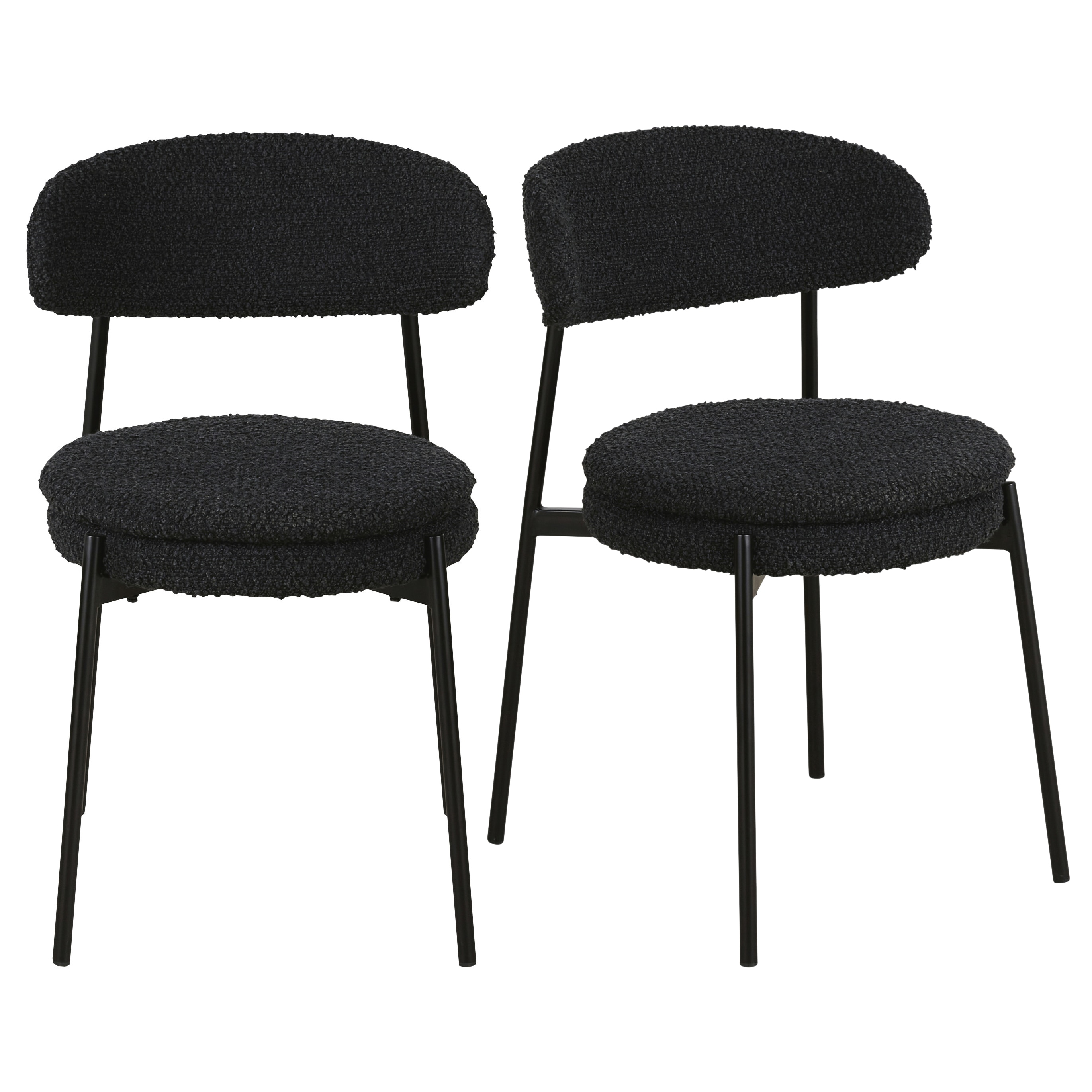Sedie professionali in metallo nero e tessuto nero effetto lana bouclé (x2) - Modello Classico chic - Metallo - Maisons du Monde